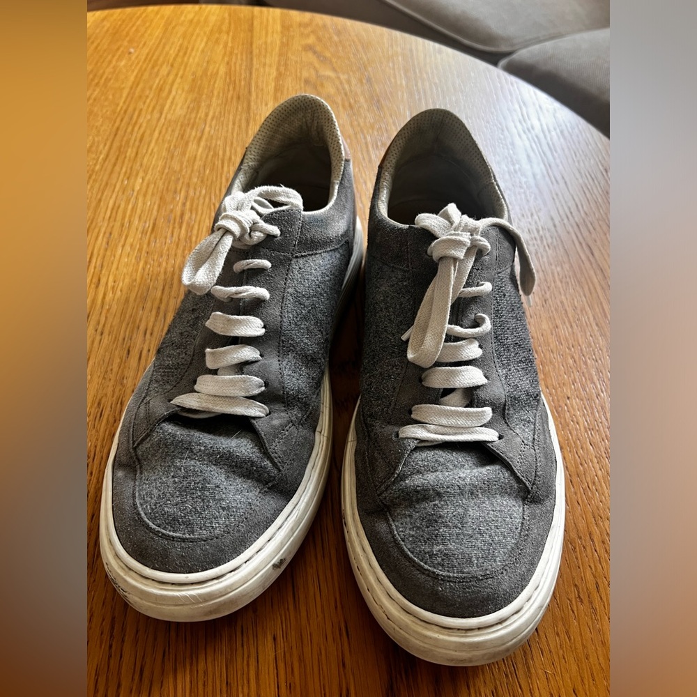 Brunello Cucinelli MenGray ShoeCalfskin Leather Suede Sneakers Italy Size 41 1/3
